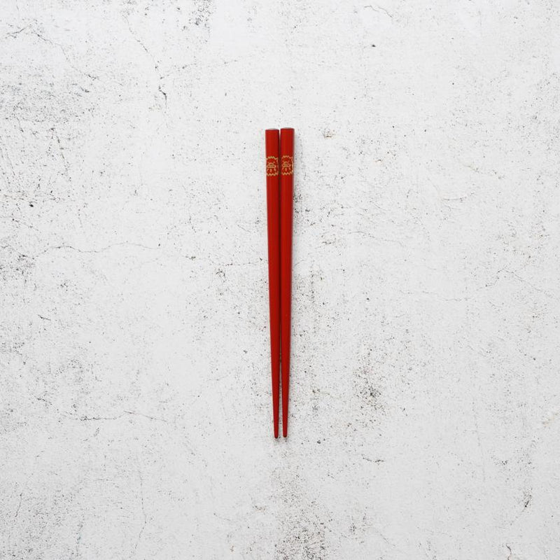 [CHOPSTICKS] JAPANESE ZODIAC WILD BOAR RED FOR CHILDREN (1 SET) | HASHIMOTO KOUSAKU SIKKI | WAJIMA LACQUER