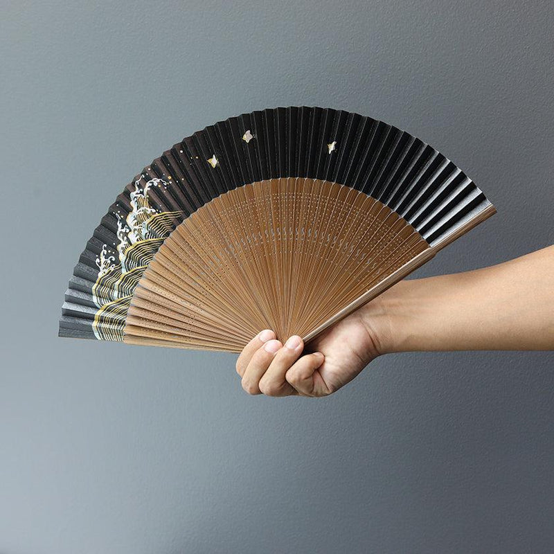[手扇]男士黑色shibuhiki chidori（帶粉絲袋）|名古屋折疊風扇| Suehirodo