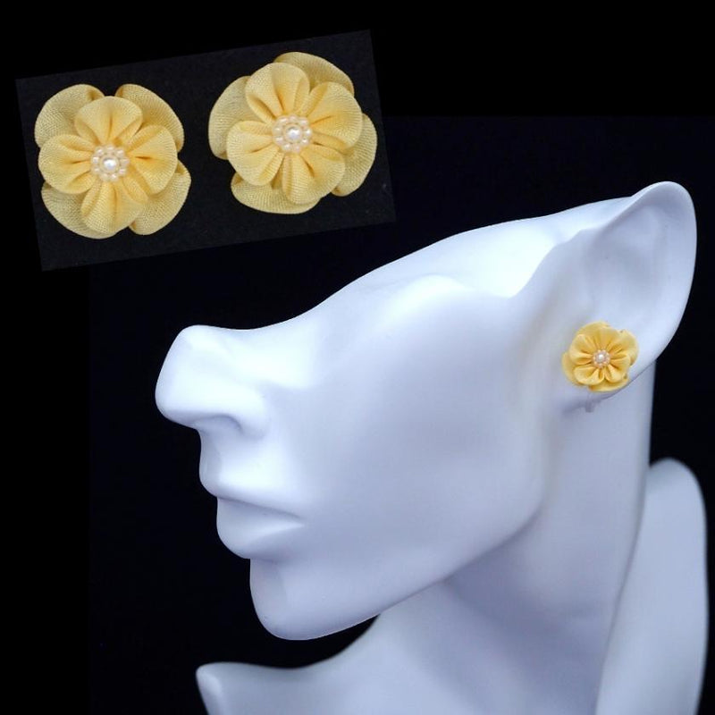 [ACCESSORY 4 PIECES] YELLOW (HAT PIN BROOCH, BROOCH, NON-HOLE EARRINGS, HAIR CLIP) | TSUMAMI KANZASHI