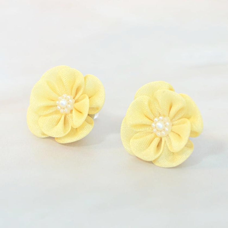 [ACCESSORY 4 PIECES] YELLOW (HAT PIN BROOCH, BROOCH, NON-HOLE EARRINGS, HAIR CLIP) | TSUMAMI KANZASHI