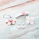 [ACCESSORY 4 PIECES] BABY PINK (BARRETTES, BROOCHES, EARRINGS, BAG CHARMS) | TSUMAMI KANZASHI