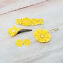 [ACCESSORY 4 PIECES] GOLDEN YELLOW (BARRETTES, HAT PIN BROOCHES, EARRINGS, HAIRPINS) | TSUMAMI KANZASHI