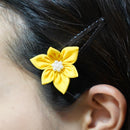 [ACCESSORY 4 PIECES] GOLDEN YELLOW (BARRETTES, HAT PIN BROOCHES, EARRINGS, HAIRPINS) | TSUMAMI KANZASHI