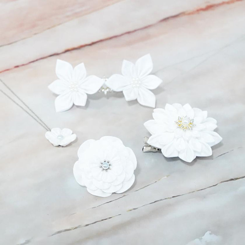 [ACCESSORY 4 PIECES] COTTON (BARRETTE, HAIR CLIP, BROOCH, PENDANT) | TSUMAMI KANZASHI