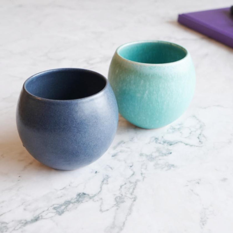 [CUP SET] TURQUOISE BLUE & INDIGO MATTE | OTANI WARE | OTANIYAKI TAMURA 1794