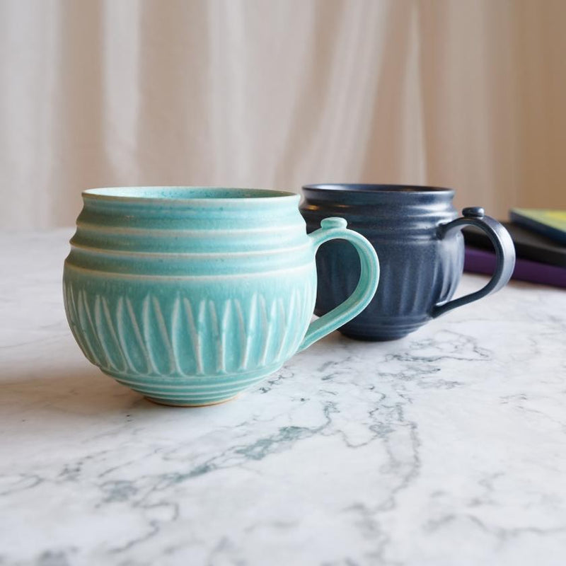 [MUG 2 PIECES SET] TURQUOISE BLUE & INDIGO MATTE | OTANI WARE | OTANIYAKI TAMURA 1796