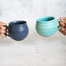 [MUG 2 PIECES SET] TURQUOISE BLUE & INDIGO MATTE | OTANI WARE | OTANIYAKI TAMURA 1796