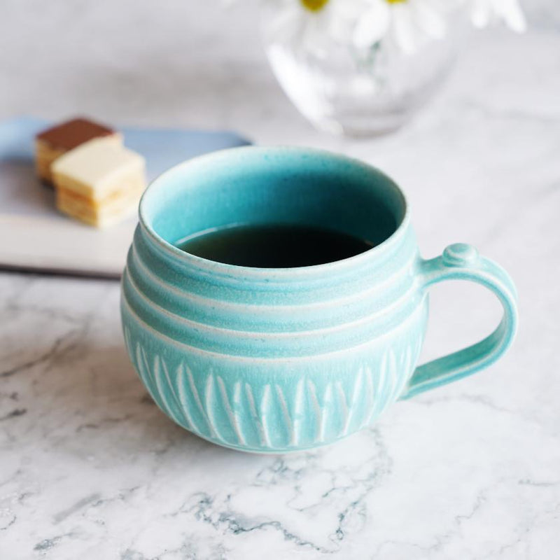 [MUG 2 PIECES SET] TURQUOISE BLUE & INDIGO MATTE | OTANI WARE | OTANIYAKI TAMURA 1796