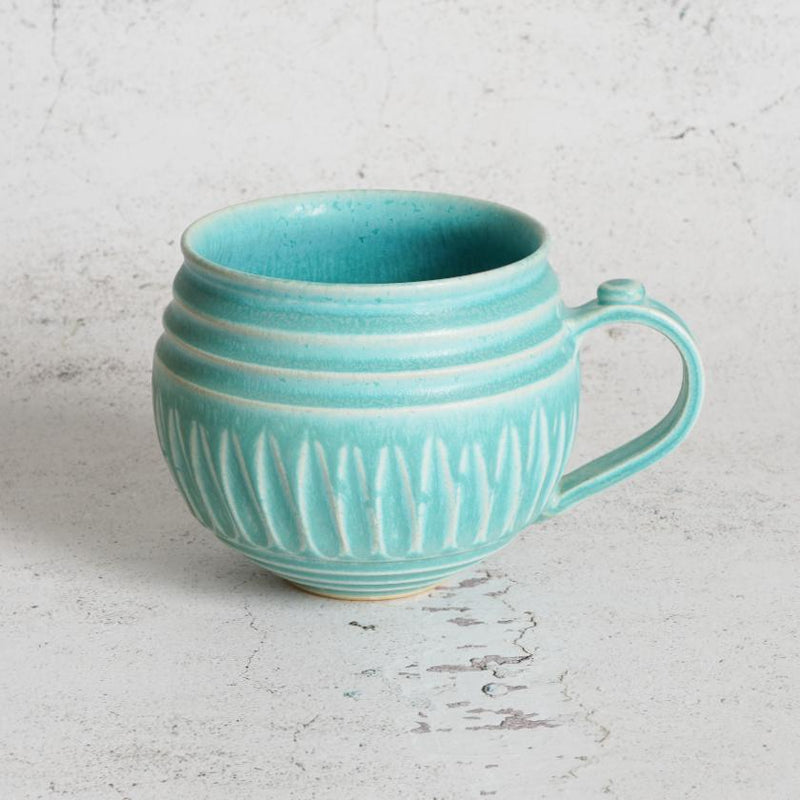 [MUG 2 PIECES SET] TURQUOISE BLUE & INDIGO MATTE | OTANI WARE | OTANIYAKI TAMURA 1796