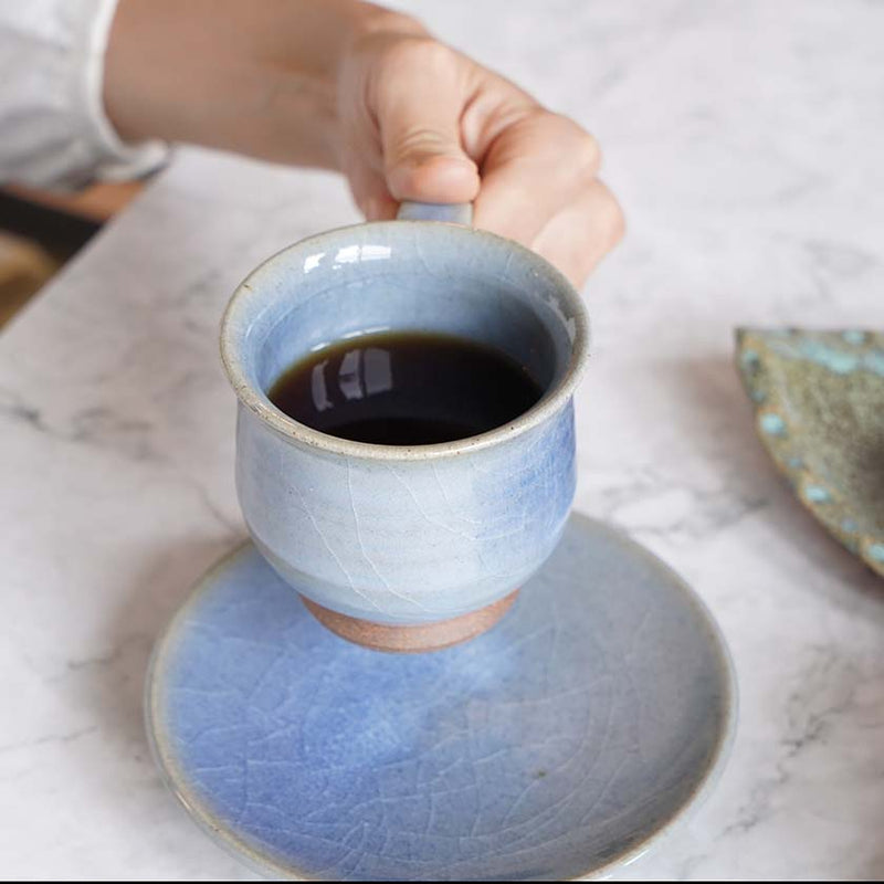 [CUP 2PIECES SET] CINNABAR & BLUE GLAZE | YOSHIMI GAMA | OTANI WARE