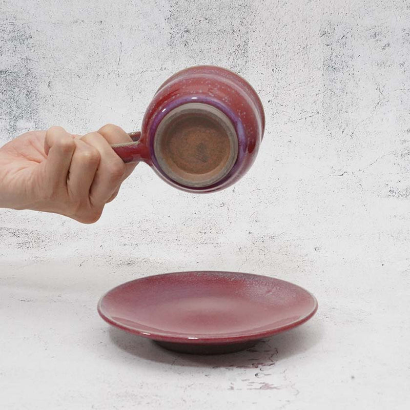 [CUP 2PIECES SET] CINNABAR & BLUE GLAZE | YOSHIMI GAMA | OTANI WARE