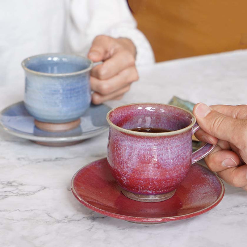 [CUP 2PIECES SET] CINNABAR & BLUE GLAZE | YOSHIMI GAMA | OTANI WARE