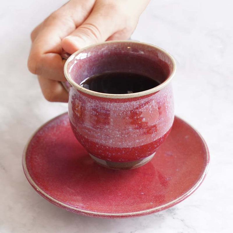 [CUP 2PIECES SET] CINNABAR & BLUE GLAZE | YOSHIMI GAMA | OTANI WARE