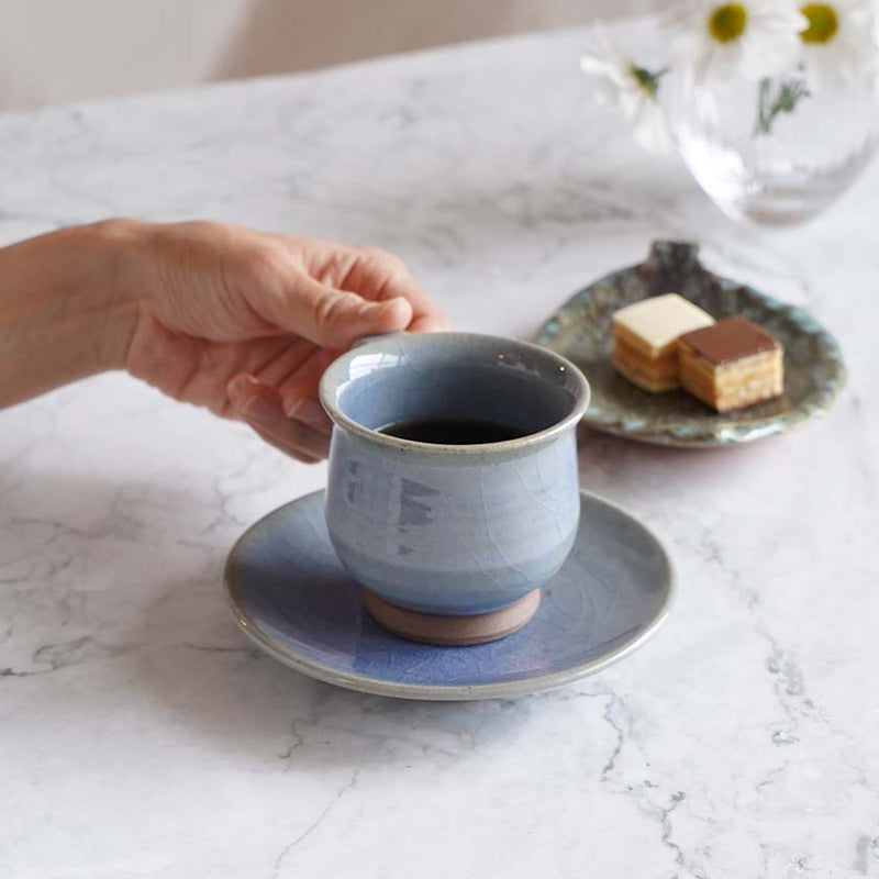 [COFFEE CUP & SAUCER] BLUE GLAZE | YOSHIMI GAMA | OTANI WARE