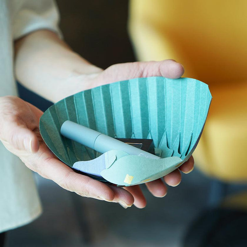 [ORIGAMI] PAPER SEASHELL BOWL STRIPE BLUE | YUSHIMA-ART | DECORATIVE PAPER