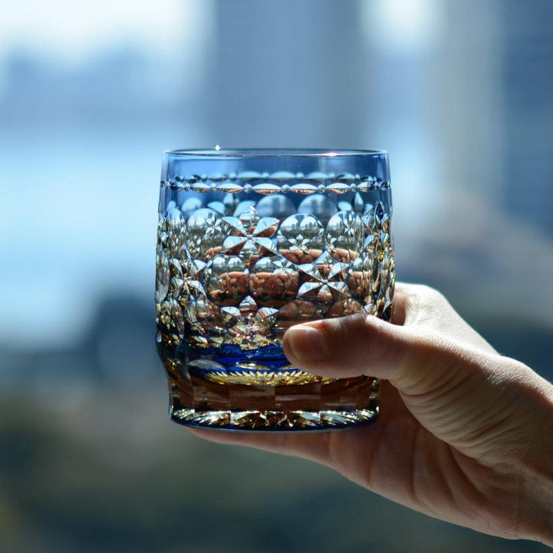 [ROCKS GLASS] WHISKEY GLASS KASANEIROME TAMAMAI (JUGGLING BALLS) | EDO KIRIKO | KAGAMI CRYSTAL