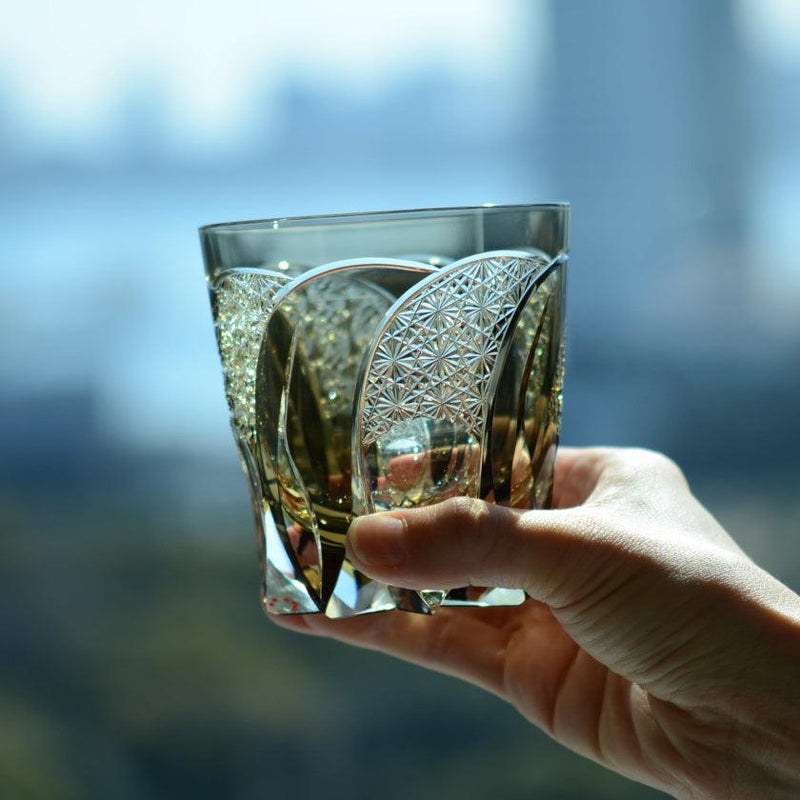 [ROCKS GLASS] WHISKEY GLASS KASANEIROME GEKKO (MOONBOW) | EDO KIRIKO | KAGAMI CRYSTAL