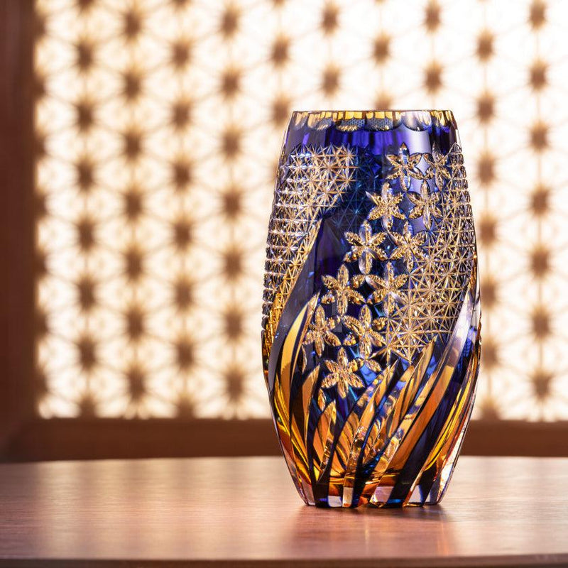 [VASE] FLOWER VASE KASANEIROME KUMIKO AND LATTICE | EDO KIRIKO | KAGAMI CRYSTAL