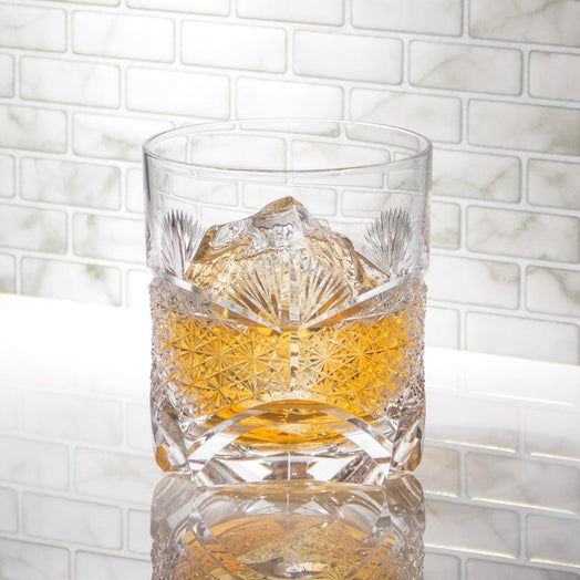 [ROCKS GLASS] WHISKEY GLASS BAMBOO LEAVES AND CHRYSANTHEMUM MESH | EDO KIRIKO | KAGAMI CRYSTAL