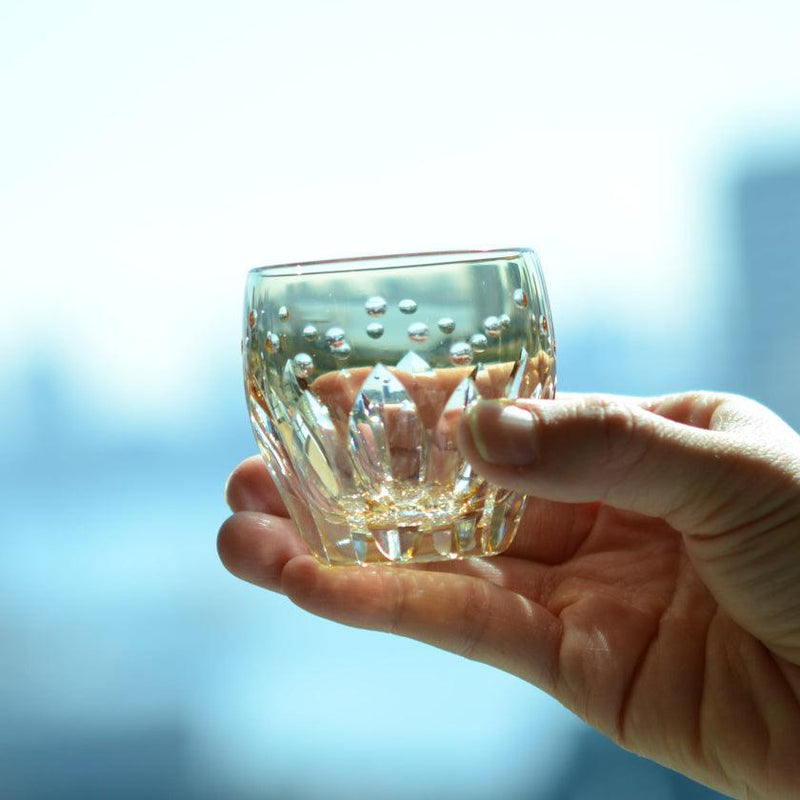 [清杯] Satoshi Nabetani Master的傳統工藝品山盃向日葵| kagami水晶| edo cut glass