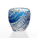 [SAKE CUP] SAKE CUP FISH SCALES STRIP BLUE | EDO KIRIKO | KAGAMI CRYSTAL