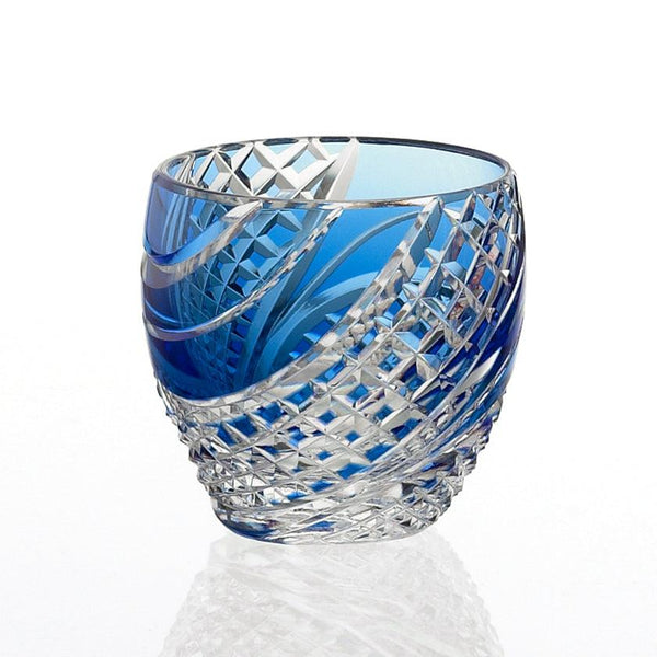 [緣故杯]緣故杯魚鱗條帶藍色| kagami水晶| edo cut glass