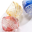 [SAKE CUP] FISH SCALES STRIP YELLOW | EDO KIRIKO | KAGAMI CRYSTAL