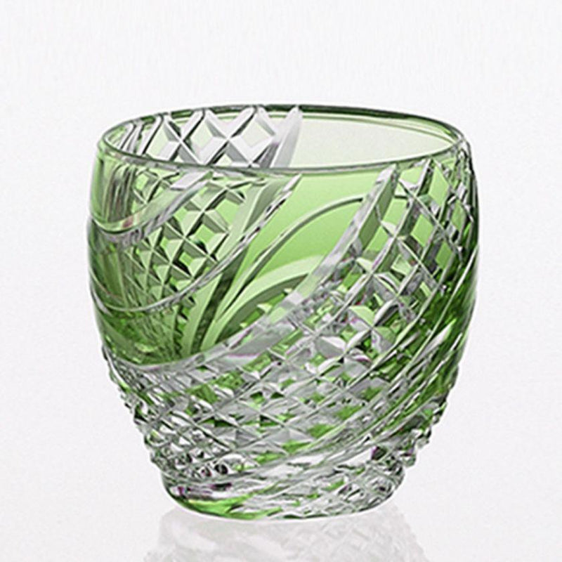 [清酒杯]魚秤綠色| Kagami Crystal |江戶切割玻璃