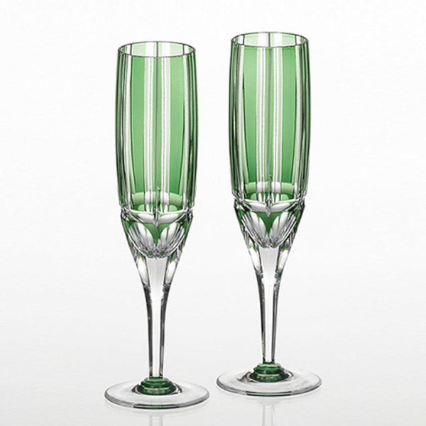 [GLASS] PAIR OF CHAMPAGNE GLASSES BAMBOO STEM SERIES | EDO KIRIKO | KAGAMI CRYSTAL