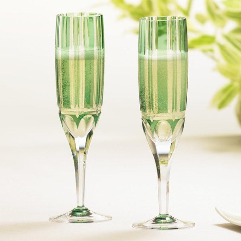 [玻璃]一對香檳眼鏡竹莖系列|江戶切割玻璃|卡加米水晶