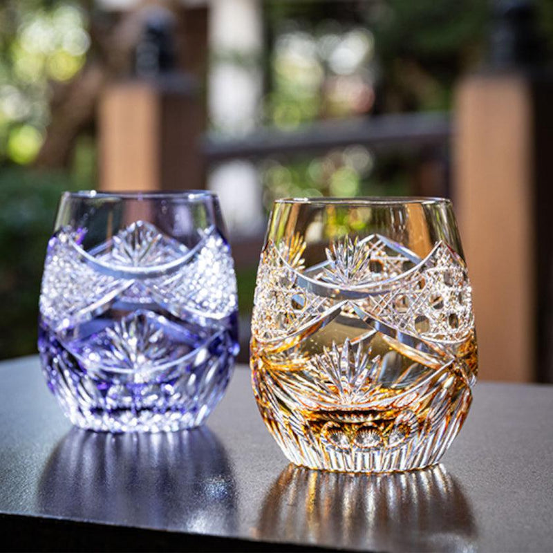 [Rocks Glass] Whiskey Glass晚間休息（黃色）Junichi Nabetani，傳統手工藝大師|江戶切割玻璃|卡加米水晶