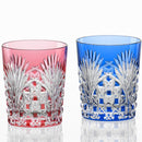 [ROCKS GLASS] PAIR OF WHISKEY GLASSES BAMBOO LEAVES & TETRAGONAL BASKET WEAVE | EDO KIRIKO | KAGAMI CRYSTAL