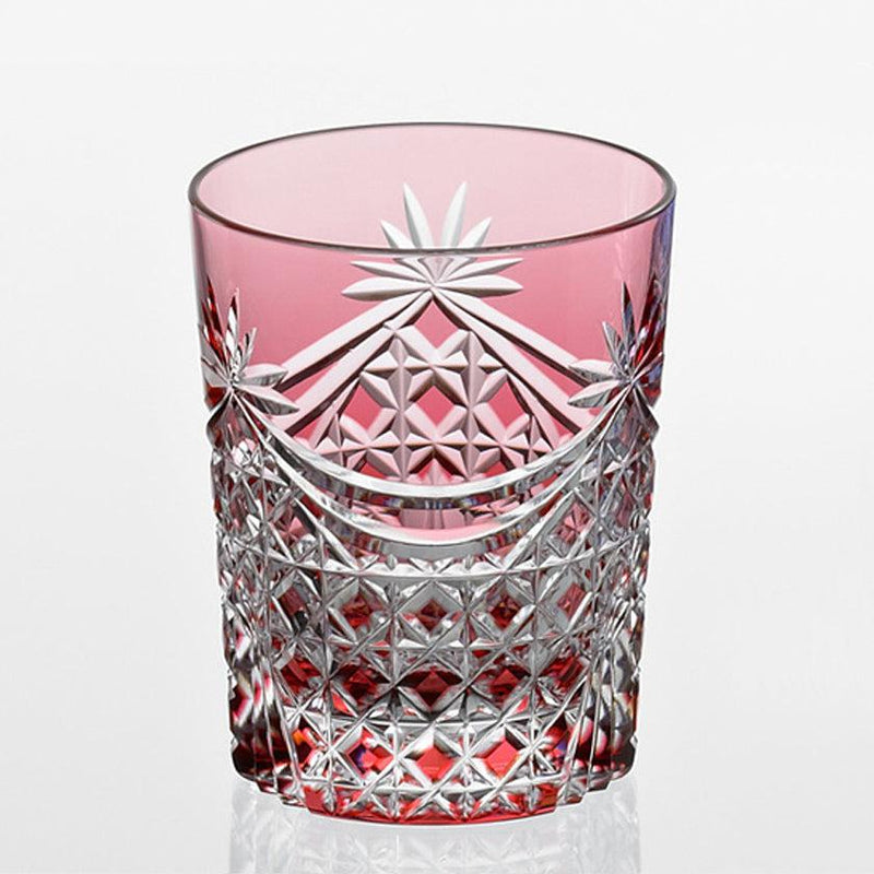 [岩石玻璃]一對威士忌眼鏡懸垂和四方籃子編織|江戶kiriko |卡加米水晶