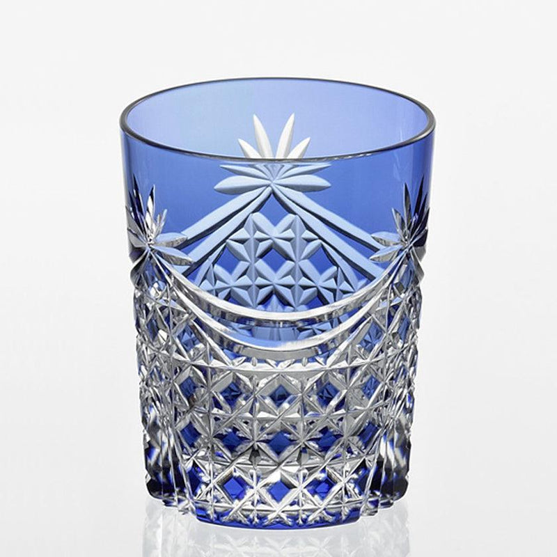 [岩石玻璃]一對威士忌眼鏡懸垂和四方籃子編織|江戶kiriko |卡加米水晶