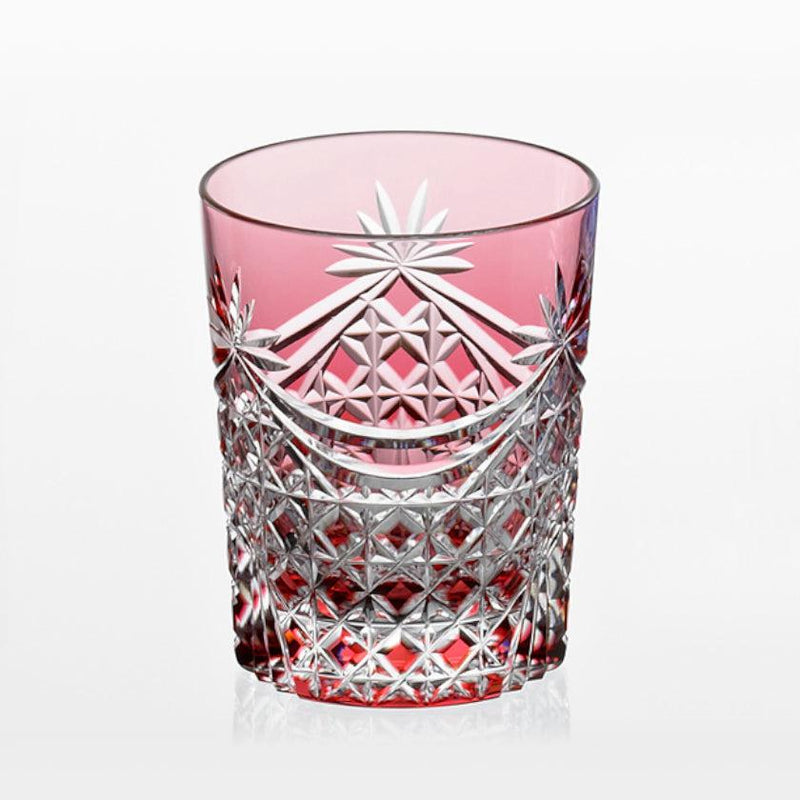 [岩石玻璃]威士忌玻璃懸垂和四方籃編織（紅色）|江戶kiriko |卡加米水晶