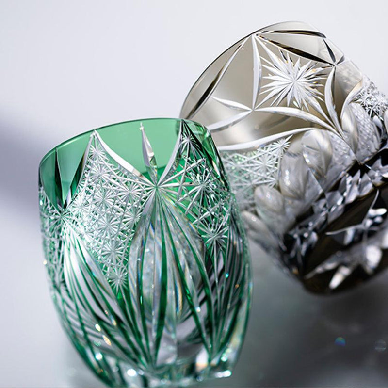[ROCK GLASS] WHISKEY GLASS SUBARU (GREEN) BY TATSUYA NEMOTO MASTER OF TRADITIONAL CRAFTS | EDO KIRIKO | KAGAMI CRYSTAL