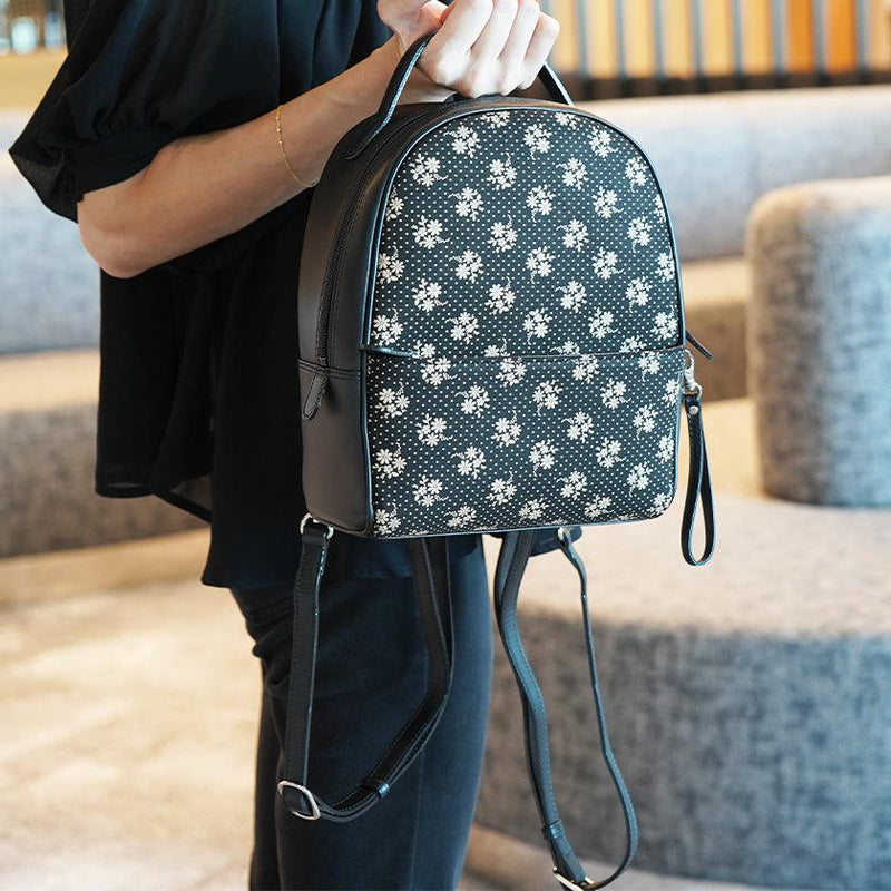 [BACKPACK] E COSMOS (BLACK BASECOAT WITH WHITE LACQUER) | KOUSHU INDEN (LACQUERED DEERSKIN CRAFTS)| INDEN-YA