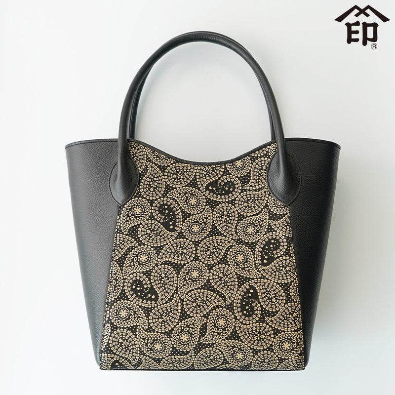 [TOTE BAG] 22HANDBAG FLOWERY PAISLEY (BLACK BASECOAT WITH WHITE LACQUER) | KOUSHU INDEN (LACQUERED DEERSKIN CRAFTS)| INDEN-YA