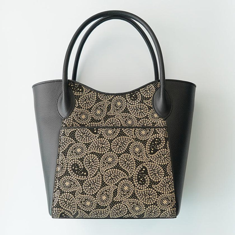 [TOTE BAG] 22HANDBAG FLOWERY PAISLEY (BLACK BASECOAT WITH WHITE LACQUER) | KOUSHU INDEN (LACQUERED DEERSKIN CRAFTS)| INDEN-YA