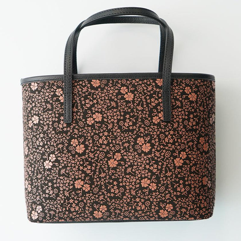 [TOTE BAG] 50HANDBAG MORNING GLORY (BLACK BASECOAT WITH PINK LACQUER) | KOUSHU INDEN (LACQUERED DEERSKIN CRAFTS)| INDEN-YA