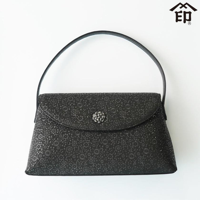 [HANDBAG] D ARABESQUE CHRYSANTHEMUM (BLACK BASECOAT WITH BLACK LACQUER) | KOUSHU INDEN (LACQUERED DEERSKIN CRAFTS)| INDEN-YA