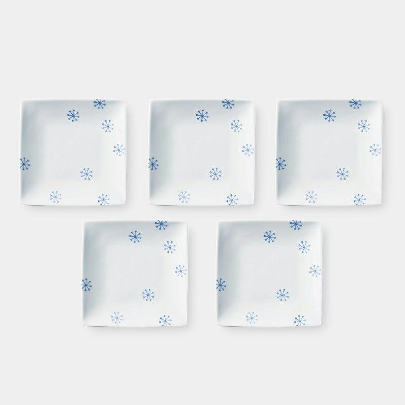 [DISHES] HANKO SQUARE PLATE YUKIHANA SET OF 5 | HASAMI WARES| SAIKAI TOKI