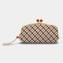 [WALLET] NISHIJIN SILK CLASP WALLET WITH KYO-KUMIHIMO STRAP GINGHAM CHECK (BROWN) | NISHIJIN TEXTILES | ATELIER KYOTO NISHIJIN