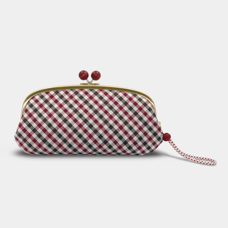 [WALLET] NISHIJIN SILK CLASP WALLET WITH KYO-KUMIHIMO STRAP GINGHAM CHECK (RED) | NISHIJIN TEXTILES | ATELIER KYOTO NISHIJIN