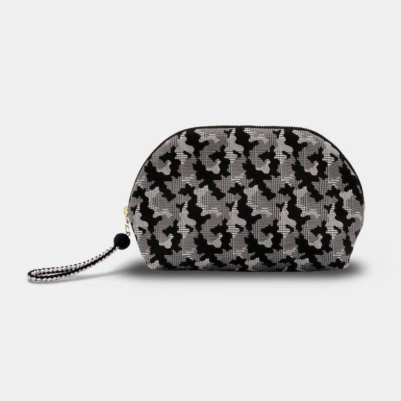 [POUCH] NISHIJIN SILK SHELL-SHAPED POUCH CAMOUFLAGE GLEN CHECK WITH KYO-KUMIHIMO (BLACK) | NISHIJIN TEXTILES | ATELIER KYOTO NISHIJIN