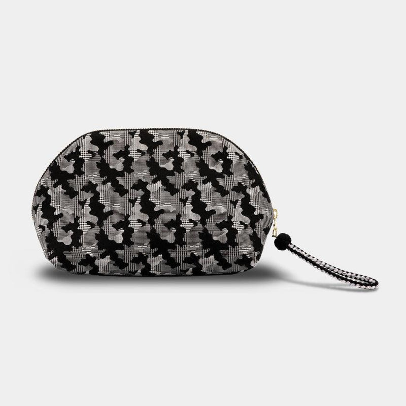 [POUCH] NISHIJIN SILK SHELL-SHAPED POUCH CAMOUFLAGE GLEN CHECK WITH KYO-KUMIHIMO (BLACK) | NISHIJIN TEXTILES | ATELIER KYOTO NISHIJIN