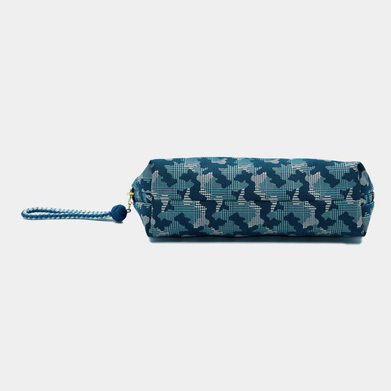 [POUCH] NISHIJIN SILK SHELL-SHAPED POUCH CAMOUFLAGE GLEN CHECK WITH KYO-KUMIHIMO (BLUE) | NISHIJIN TEXTILES | ATELIER KYOTO NISHIJIN