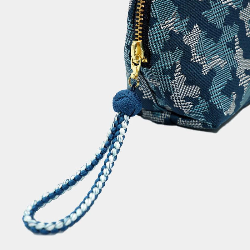 [POUCH] NISHIJIN SILK SHELL-SHAPED POUCH CAMOUFLAGE GLEN CHECK WITH KYO-KUMIHIMO (BLUE) | NISHIJIN TEXTILES | ATELIER KYOTO NISHIJIN