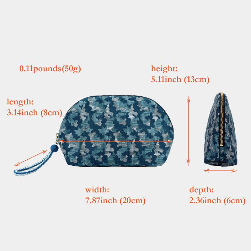 [POUCH] NISHIJIN SILK SHELL-SHAPED POUCH CAMOUFLAGE GLEN CHECK WITH KYO-KUMIHIMO (BLUE) | NISHIJIN TEXTILES | ATELIER KYOTO NISHIJIN