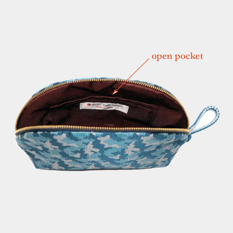 [POUCH] NISHIJIN SILK SHELL-SHAPED POUCH CAMOUFLAGE GLEN CHECK WITH KYO-KUMIHIMO (BLUE) | NISHIJIN TEXTILES | ATELIER KYOTO NISHIJIN